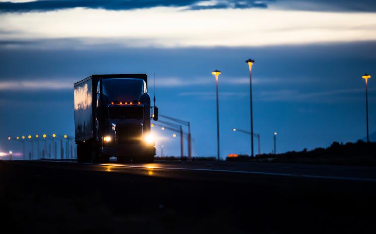 Truck driving at night